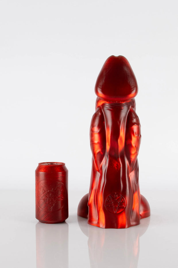 An extra large (XL) red bull dildo by Twisted Beast.