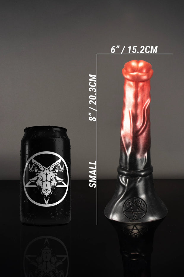 A size comparison photo for a small horse dildo next to a tin can.