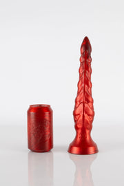 A product photo of a small red tentacle butt plug.