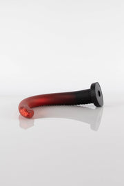 A product photo of a curved snake dildo.