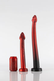 A size comparison photo of Twisted Beast Snake Dildos. 