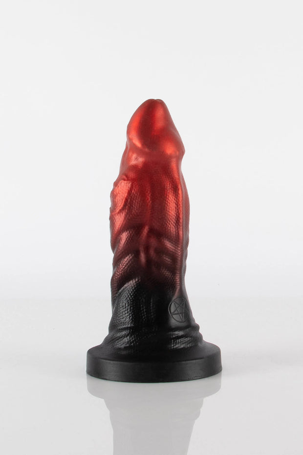 A product photo of a reptile dildo taken from the side.